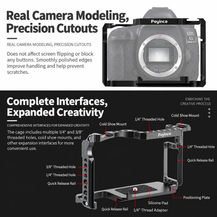 Poyinco Protective Camera Cage / Expansion Frame For Canon EOS 5D Mark II / EOS 5D Mark III / EOS 5D Mark IV / EOS 6D Mark II — view 4