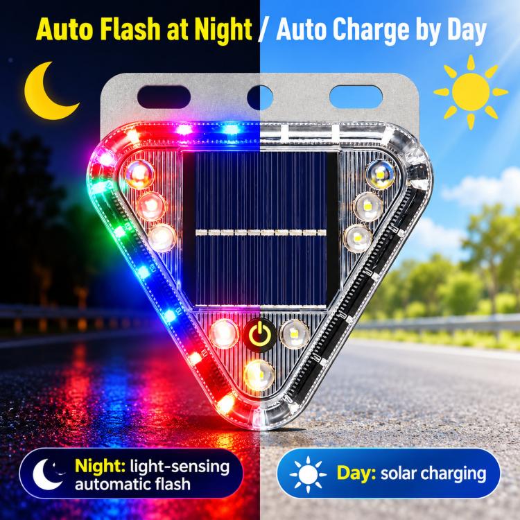 Solar-powered Rear-end Collision Warning Strobe Light LED Night-time Width Indicator Light