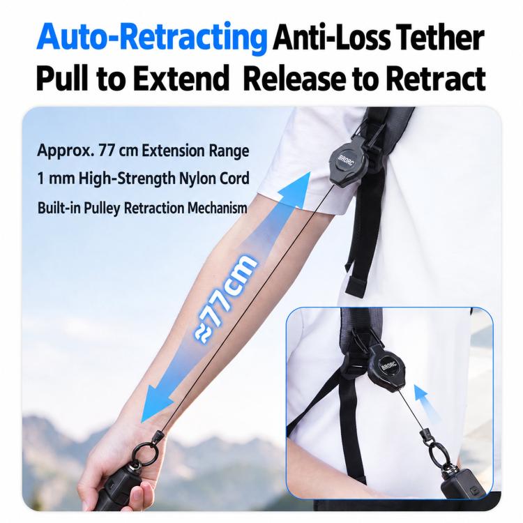 For DJI Pocket 4P / Insta360 X6 BRDRC Retractable Spring-Loaded Backpack Clip
