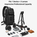 Camera Sling Bag Water Repellent Crossbody DSLR Backpack Side Access Case with Tripod Holder — view 6