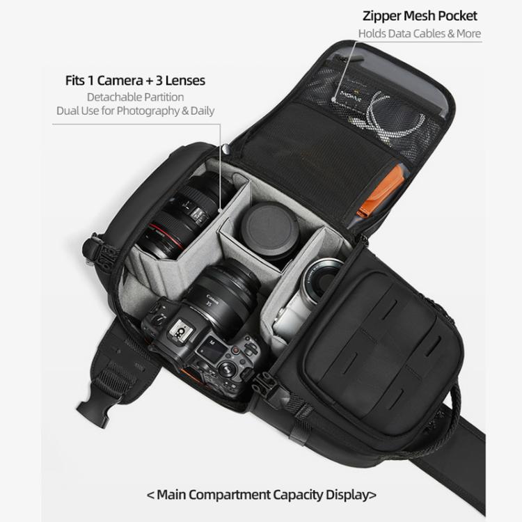 Camera Sling Bag Water Repellent Crossbody DSLR Backpack Side Access Case with Tripod Holder — view 9