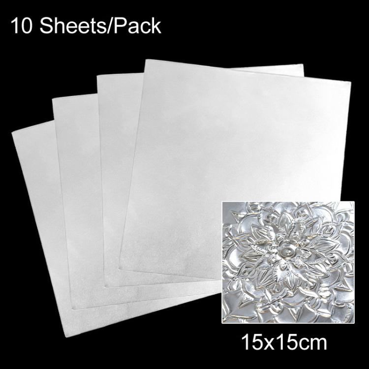 10 Sheets/Pack 70 Micron Heavy Duty Foil Sheets for Art Embossing & DIY Metal Tooling Crafts — 15x15cm Gold/Silver Double-Sided