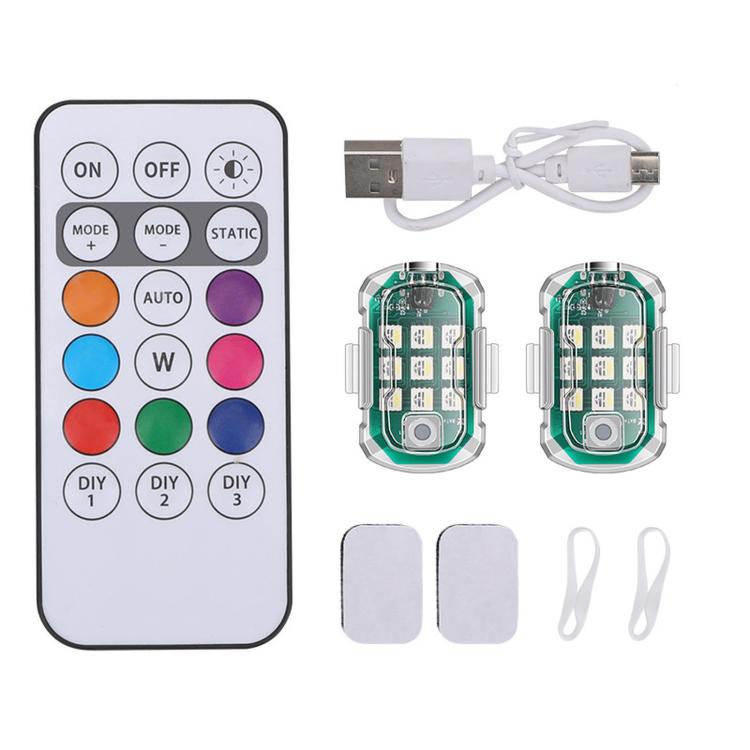 LED Strobe Lights For Motorcycles Electric Scooters Bicycle Tail Lights Drone Charging Navigation Lamp — 2 Light+18-Button Remote Control