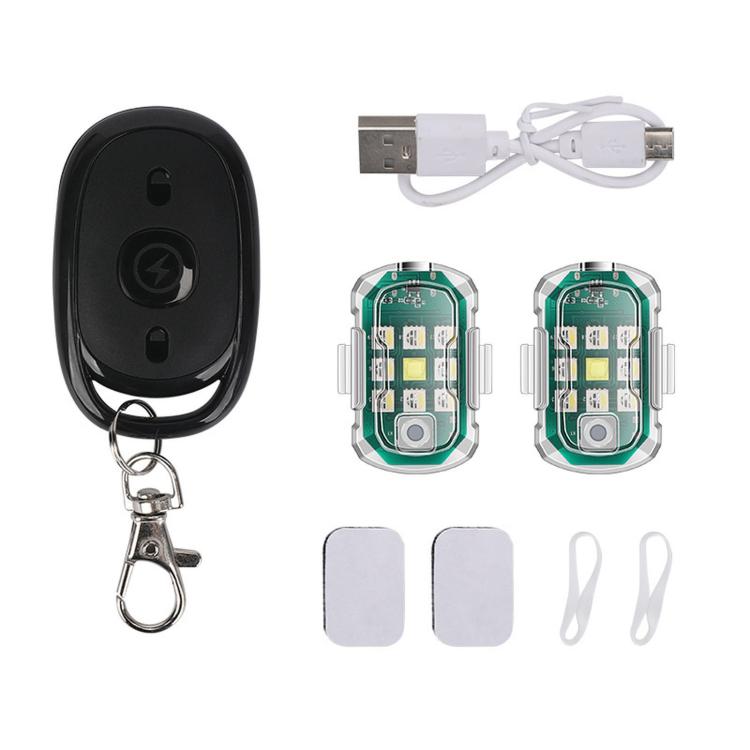 LED Strobe Lights For Motorcycles Electric Scooters Bicycle Tail Lights Drone Charging Navigation Lamp — 2 Light+3-Button Remote Control