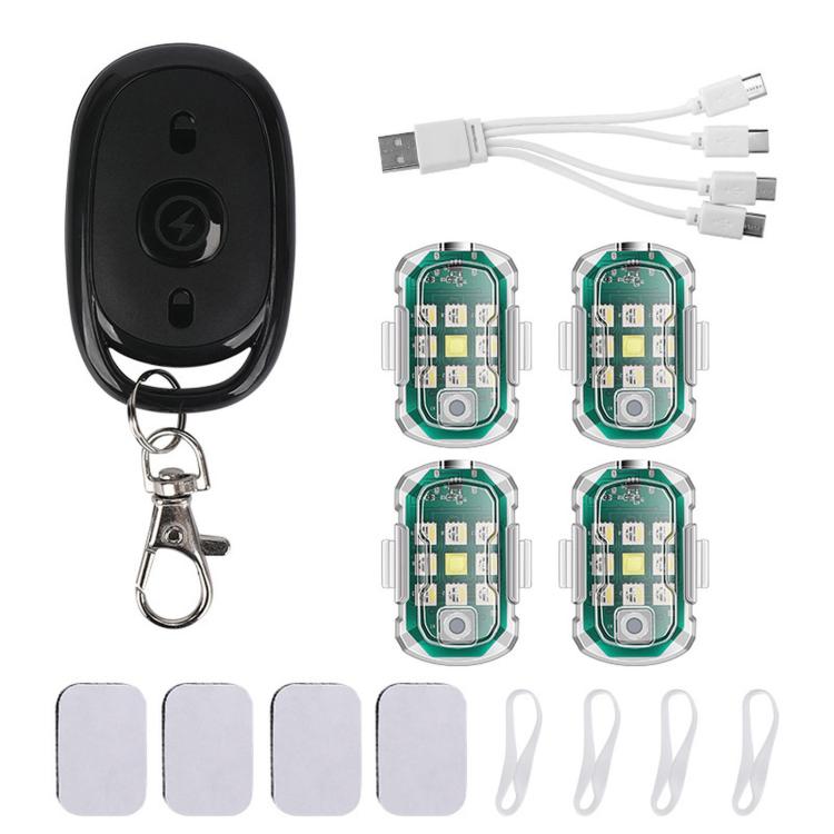 LED Strobe Lights For Motorcycles Electric Scooters Bicycle Tail Lights Drone Charging Navigation Lamp — 4 Light+3-Button Remote Control