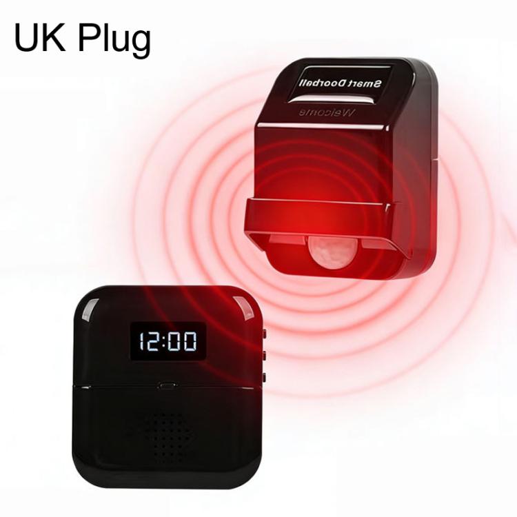 Wireless Driveway Alarm & Motion Sensor Doorbell Plug-In Receiver With Clock, 38 Chimes — 1 Transmitter + 1 Receiver EU Plug