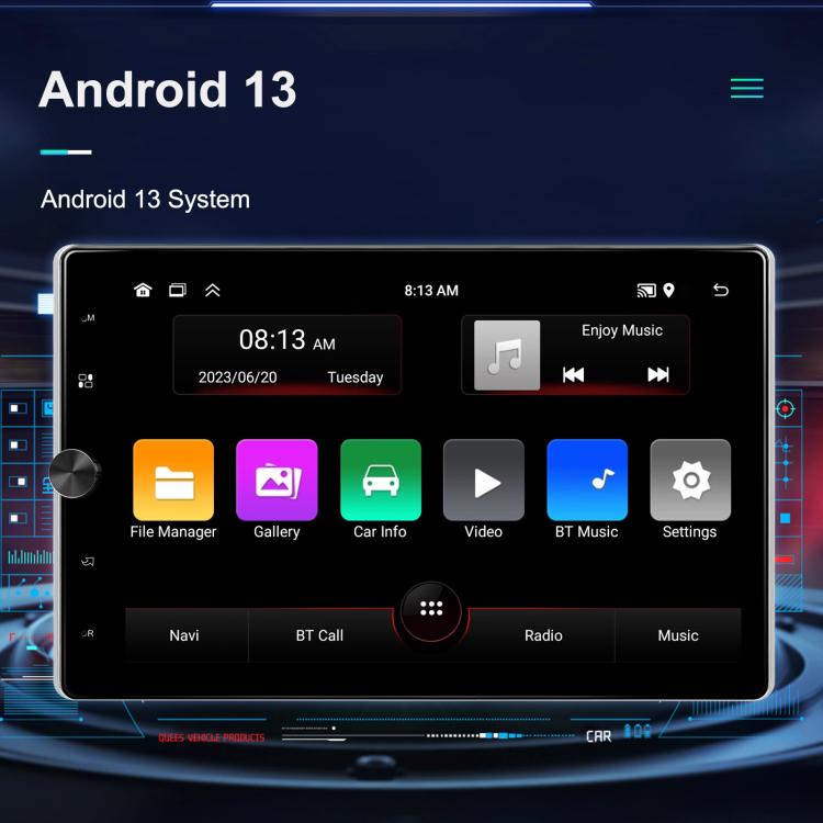 10.4 inch Single-Chassis Android Car Navigation System Wireless CarPlay 2+64GB Unit — Standard+AHD Camera+Mic