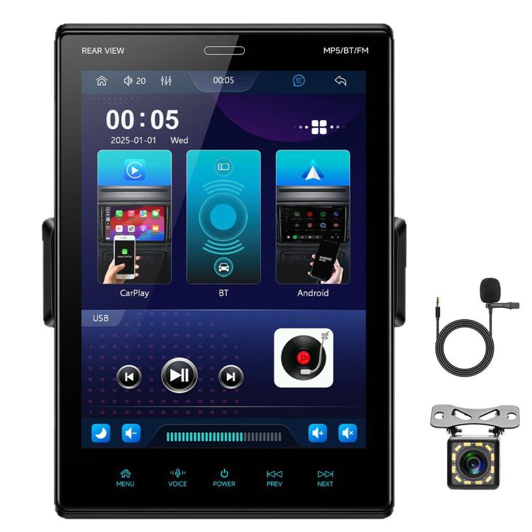 9.5 inch Single Din Vertical Touchscreen Car Stereo Adjustable Screen Radio with Wireless CarPlay — Standard