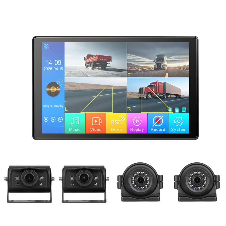 Trucks 10.1 Inch HD Wired Touchscreen Four-Channel Monitoring Dash Cam With BSD In-Vehicle Display
