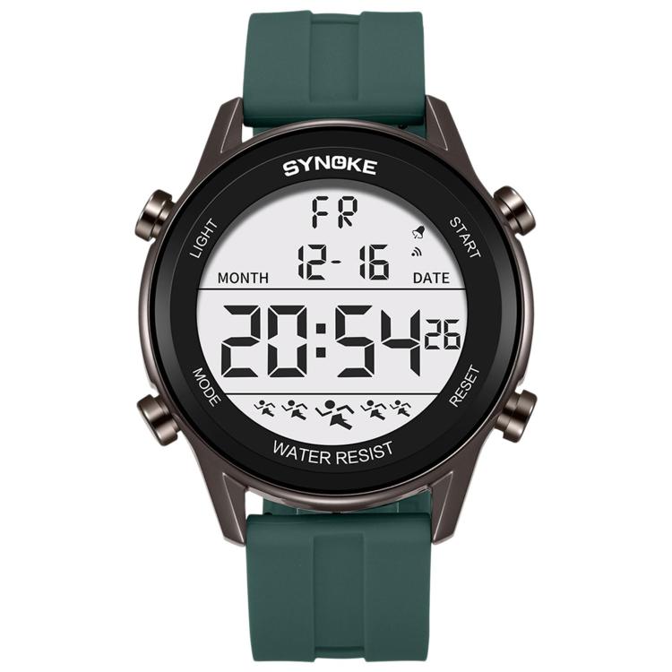 SYNOKE 9825A Men Sports Silicone Digital Watch Multifunctional Waterproof Luminous Large Screen Watch — Black