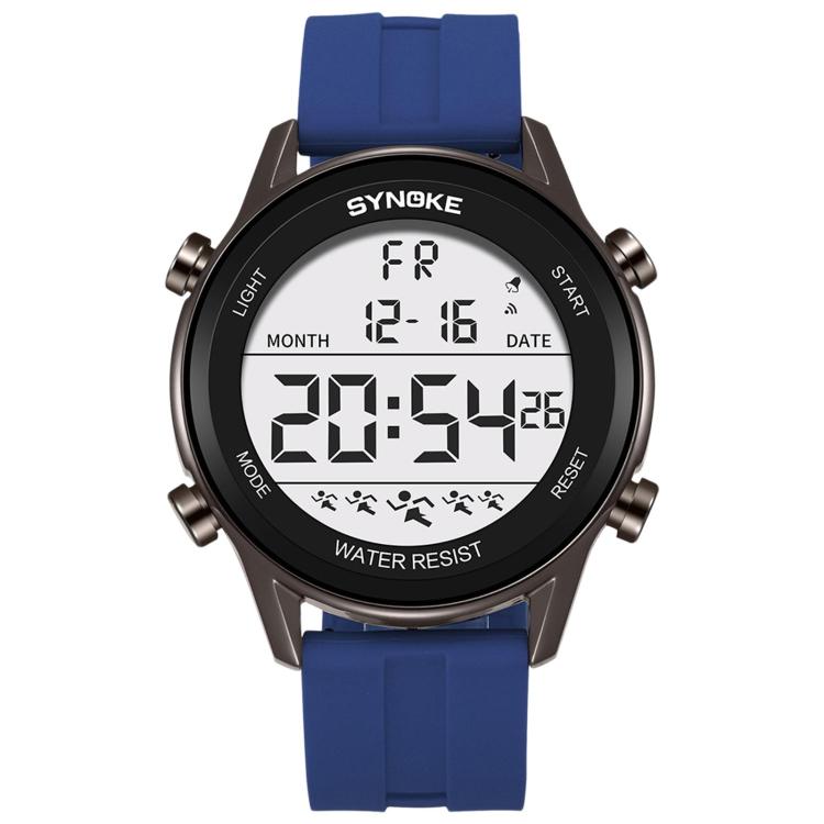 SYNOKE 9825A Men Sports Silicone Digital Watch Multifunctional Waterproof Luminous Large Screen Watch — Grey