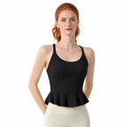 XC-104 Women Backless Yoga Top With Built-In Pads Shockproof Sports Bra Cami Top — S