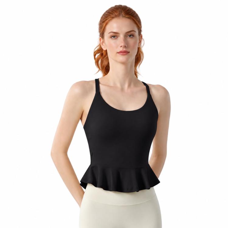 XC-104 Women Backless Yoga Top With Built-In Pads Shockproof Sports Bra Cami Top — S