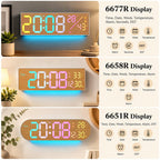 RGB LED Digital Wall Clock Color Changing Display with Date Temperature Alarm Ambient Light — 6677R Fabric Texture