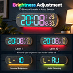 RGB LED Digital Wall Clock Color Changing Display with Date Temperature Alarm Ambient Light — view 10