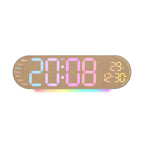 RGB LED Digital Wall Desk Clock with Date Temperature Humidity DST, Ambient Light