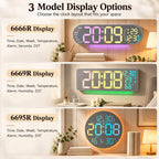 RGB LED Digital Wall Desk Clock with Date Temperature Humidity DST, Ambient Light — 6669R Fabric Texture