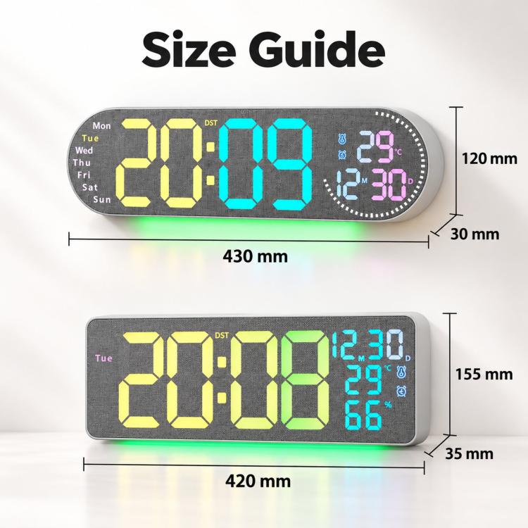 RGB LED Digital Wall Desk Clock with Date Temperature Humidity DST, Ambient Light — view 12