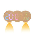 LED Wall Clock Digital Colorful Display Faux Wood Grain Fabric Surface Modern Electronic Timepiece
