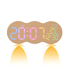 LED Wall Clock Digital Colorful Display Faux Wood Grain Fabric Surface Modern Electronic Timepiece