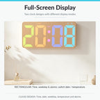 LED Wall Clock Digital Colorful Display Faux Wood Grain Fabric Surface Modern Electronic Timepiece — 5804 Gray B