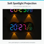 LED Wall Clock Digital Colorful Display Faux Wood Grain Fabric Surface Modern Electronic Timepiece — view 7