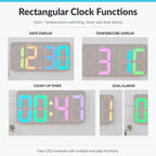 LED Wall Clock Digital Colorful Display Faux Wood Grain Fabric Surface Modern Electronic Timepiece — view 8