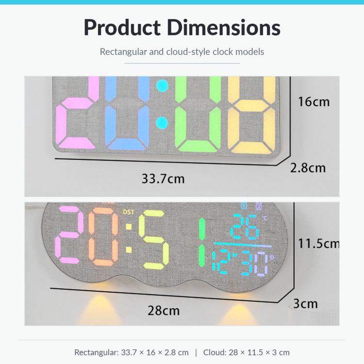 LED Wall Clock Digital Colorful Display Faux Wood Grain Fabric Surface Modern Electronic Timepiece — view 10