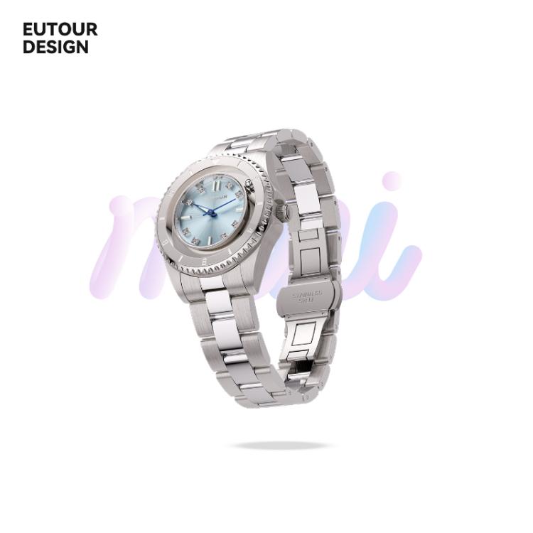 EUTOUR X069 Magnetic Watch for Women Unique Floating Hour Hand Design Minimalist Wristwatch — Neon Gold Steel Band