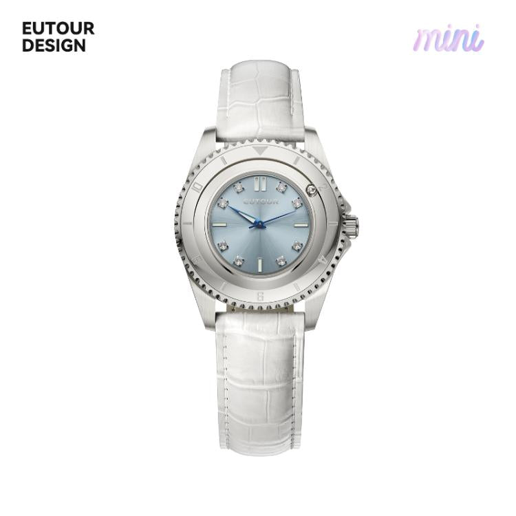 EUTOUR X069 Magnetic Watch for Women Unique Floating Hour Hand Design Minimalist Wristwatch — Neon Blue Steel Band