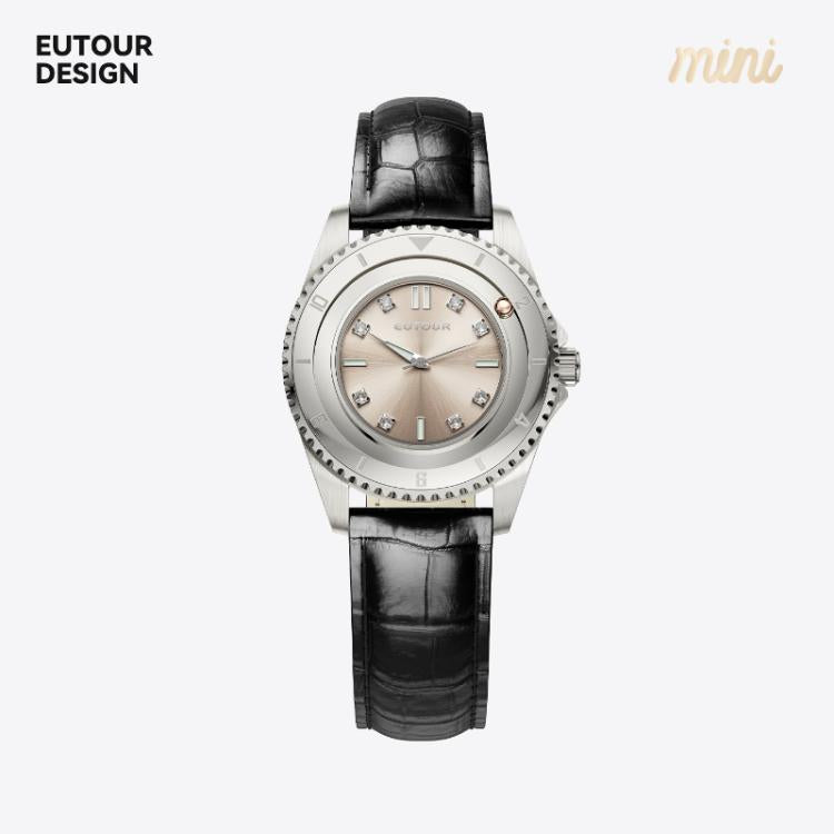 EUTOUR X069 Magnetic Watch for Women Unique Floating Hour Hand Design Minimalist Wristwatch — Neon Blue Leather Band