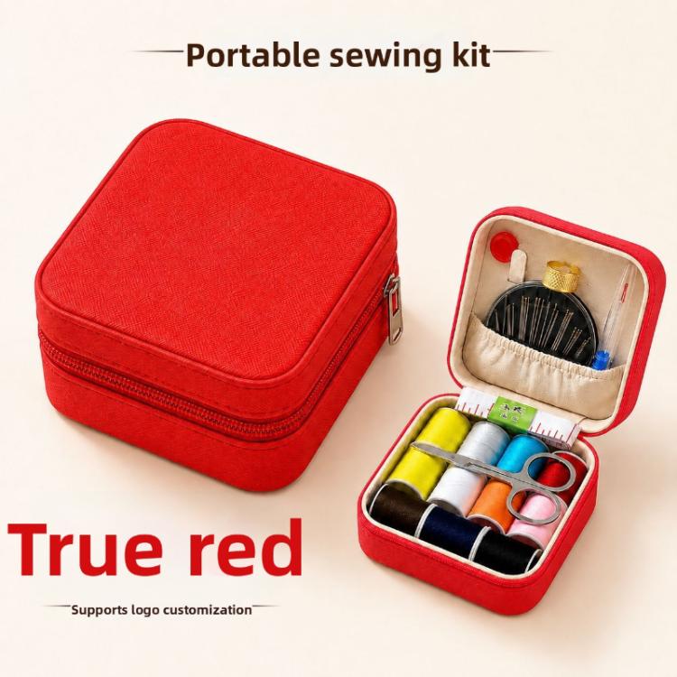 Portable Sewing Kit With Case - 11 Color Threads & 6-Piece Tool Set For Home Repair — Rose Red