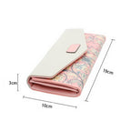 Long Leather Floral Pattern Wallets Coin Purses Money Bag for Women — Green