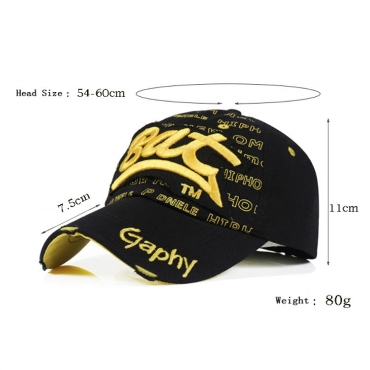 Embroidery Letter Pattern Adjustable Curved Eaves Baseball Cap, Head Circumference: 54-62cm — black yellow
