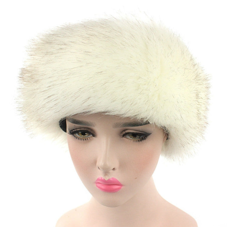Unisex Winter Imitation Fur Headband Bomber Hat — Black Tip on White