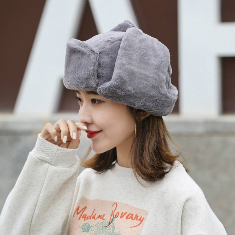 Winter Outdoor Pure Color Plush Warm Ear Cap Flight Cap