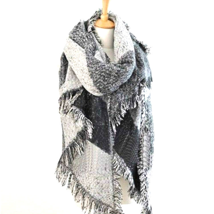 Winter Beveled Scarf Cashmere Plaid Color Matching Tassel Irregular Shawl