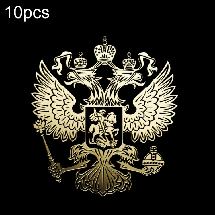 10 PCS PITREW Coat of Arms of Russia Emblem Nickel Metal Car Stickers Decals(Gold)