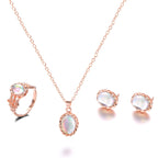 Women Opal Necklace Earrings Ring Crystal Jewelry Set