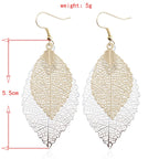 Double-layered Leaves Tassel Earrings Simple Retro Metal Leaf-ears Ornaments — Gold Silver