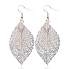 Double-layered Leaves Tassel Earrings Simple Retro Metal Leaf-ears Ornaments — Blue
