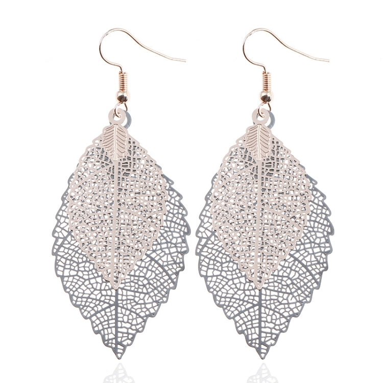 Double-layered Leaves Tassel Earrings Simple Retro Metal Leaf-ears Ornaments — Blue