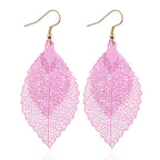 Double-layered Leaves Tassel Earrings Simple Retro Metal Leaf-ears Ornaments — Pink