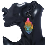 Double-layered Leaves Tassel Earrings Simple Retro Metal Leaf-ears Ornaments — Black Purple