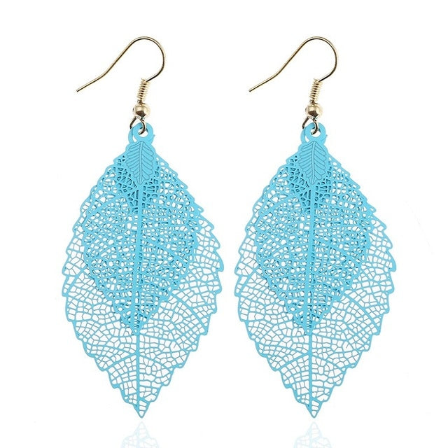 Double-layered Leaves Tassel Earrings Simple Retro Metal Leaf-ears Ornaments — Green Yellow