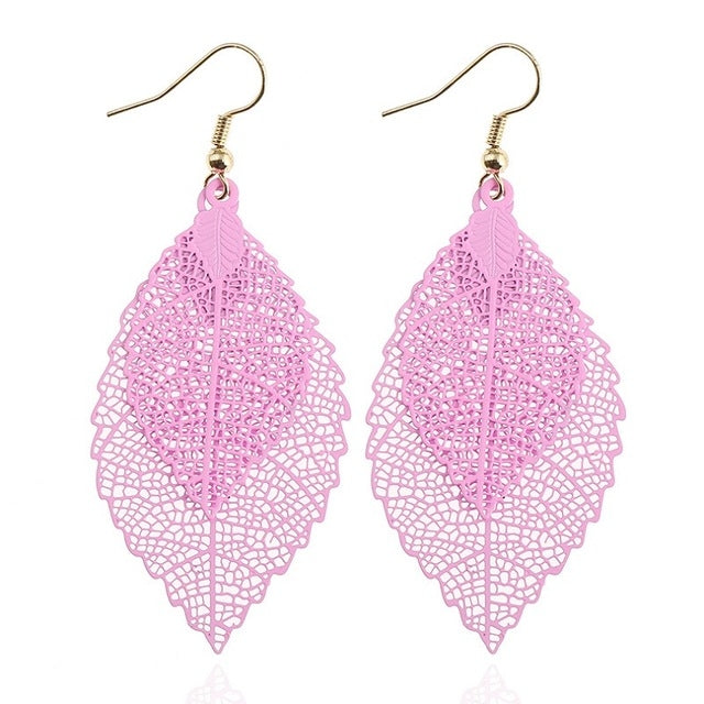 Double-layered Leaves Tassel Earrings Simple Retro Metal Leaf-ears Ornaments — view 11