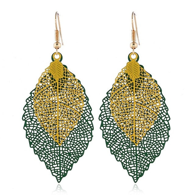 Double-layered Leaves Tassel Earrings Simple Retro Metal Leaf-ears Ornaments — view 14