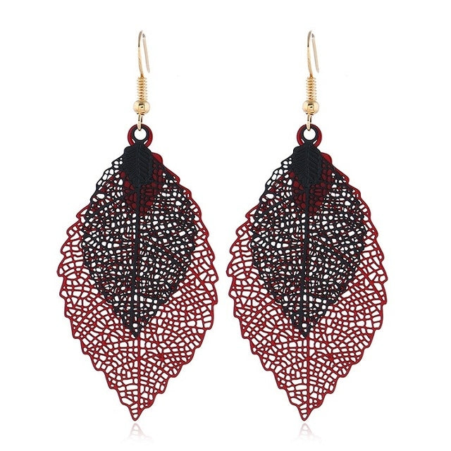 Double-layered Leaves Tassel Earrings Simple Retro Metal Leaf-ears Ornaments — view 15