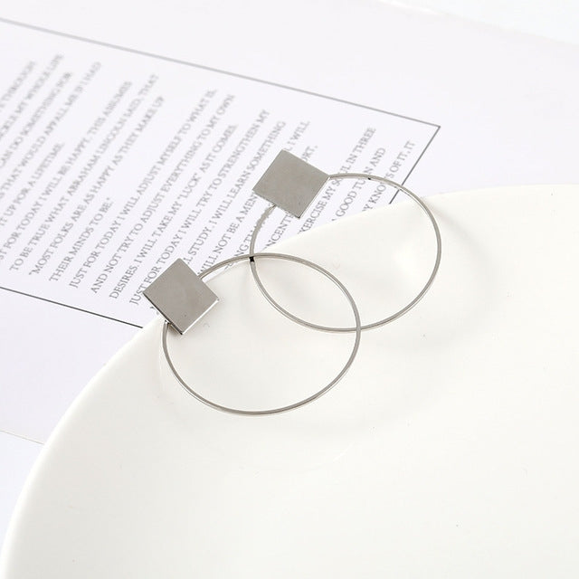Simple Style Fashion Earrings Women Square Round Geometric Hanging Earrings