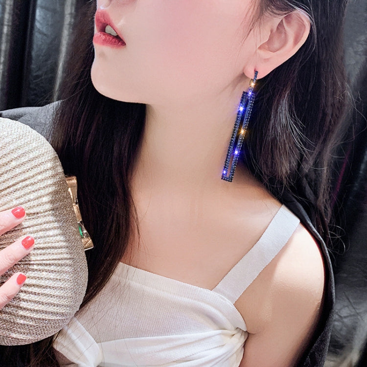 Fashion Long Geometric Drop Earrings Luxury Gold Silver Color Rectangle Rhinestone Earring — view 9